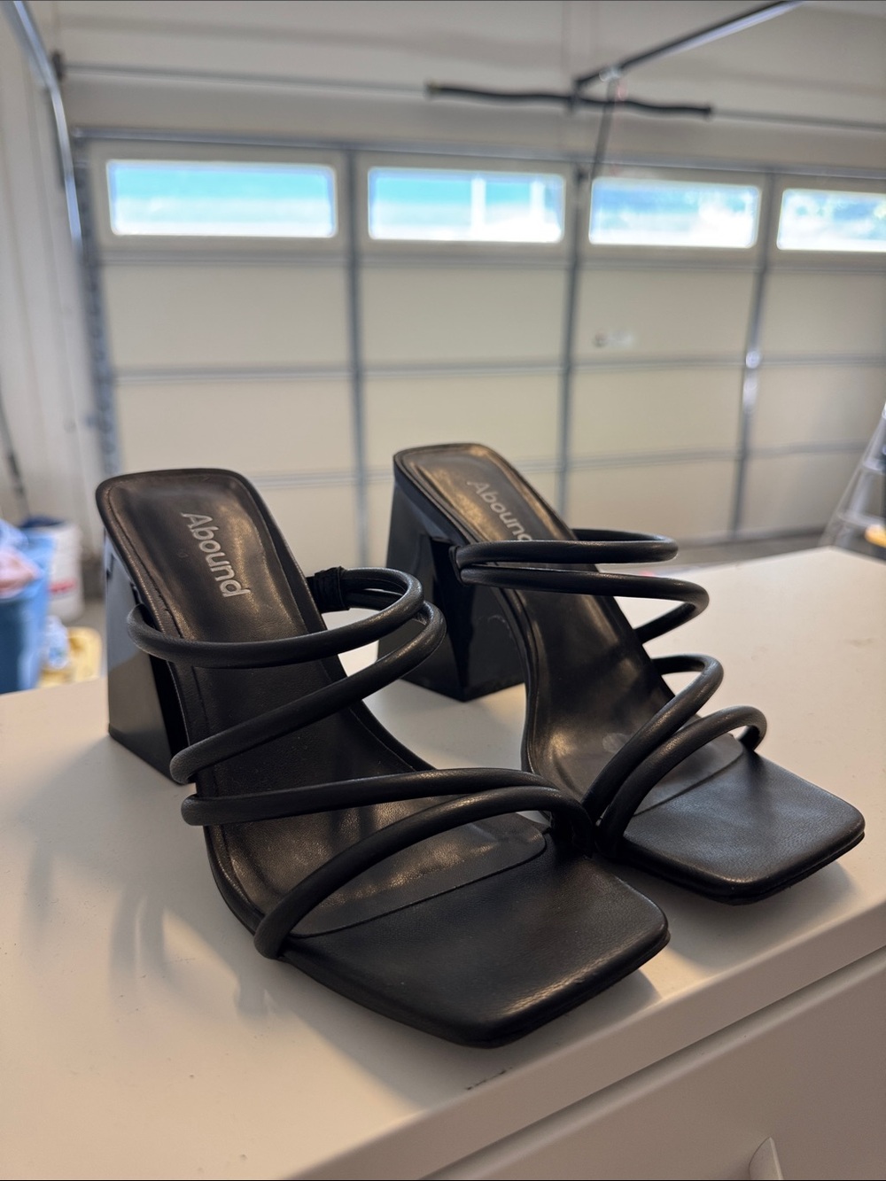 Abound Black Strappy Square-Toe Block Heel Mules